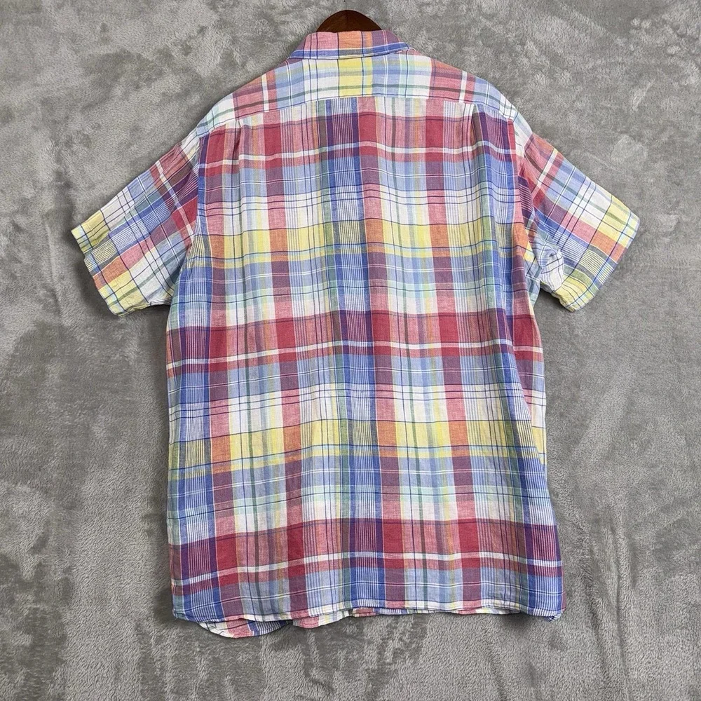 Cremieux Classics Men's‎ XL Rainbow Pastel Plaid Check ButtonUp Shirt 100% Linen